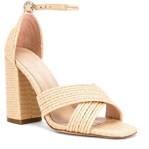 House of Harlow 1960 Cava Heels Block Heel Sandals Natural Tan Size 7